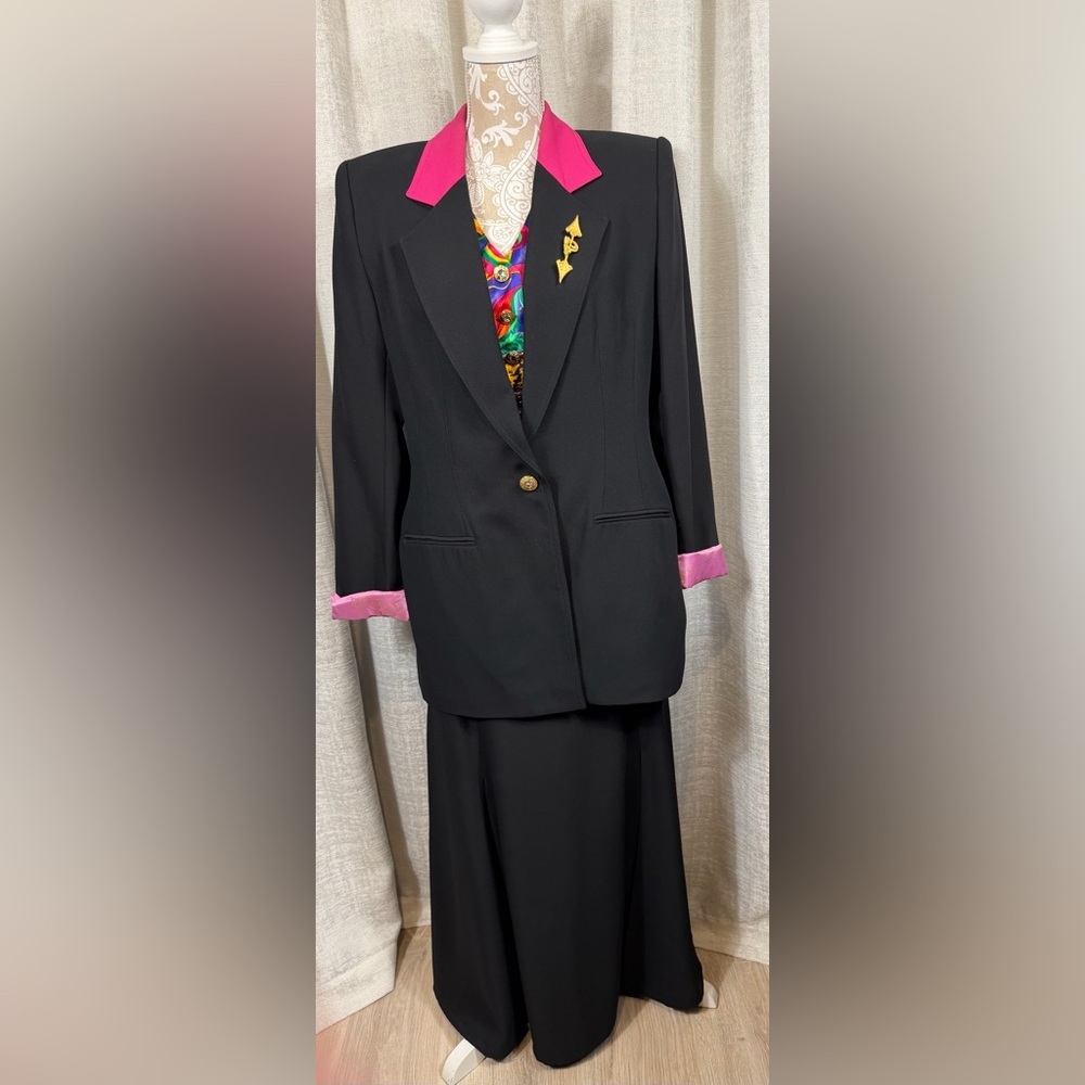 🖤 Criscione New York Vintage Black Skirt Suit – Bold Pink Accents size L - Picture 9 of 11